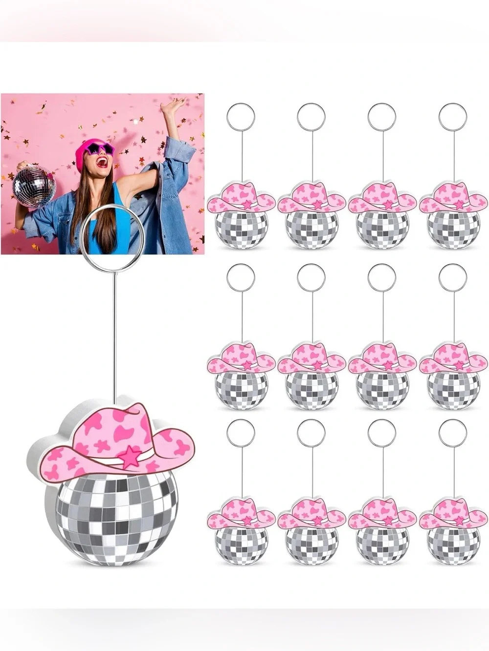 Pink Cowgirl Disco Ball Place Card Holders
